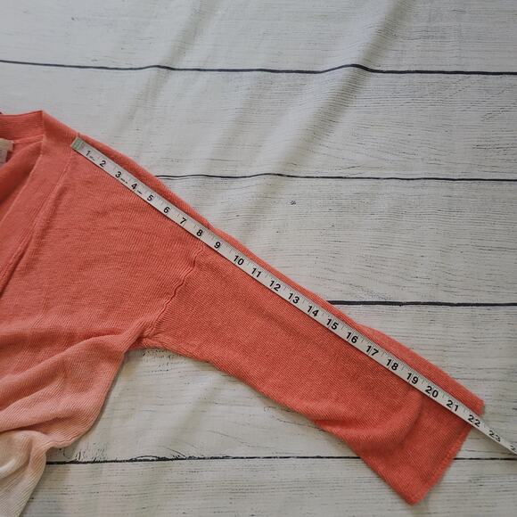 Chico's Size 1 US L 100% Linen Orange White Ombre Open Front Cardigan - Picture 7 of 9